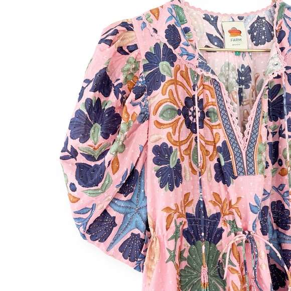 Farm Rio • Seashell Tapestry Short-Sleeve Mini Dress NWOT - Picture 9 of 16